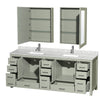 Custom image for Light Green with Brushed Nickel Trim / White Carrara Marble, Rectangular Sink / Medicine Cabinets
