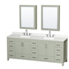 Custom image for Light Green with Brushed Nickel Trim / Giotto Quartz, Rectangular Sink / Medicine Cabinets
