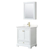 Custom image for White with Brushed Gold Trim / Carrara Cultured Marble, Rectangular Sink / Medicine Cabinet
