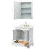 Custom image for White with Brushed Gold Trim / White Cultured Marble, Rectangular Sink / Medicine Cabinet
