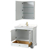 Custom image for White with Brushed Gold Trim / Carrara Cultured Marble, Rectangular Sink / Medicine Cabinet