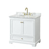 Custom image for White with Brushed Gold Trim / White Carrara Marble, Oval Sink / No Mirror
