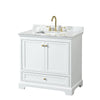 Custom image for White with Brushed Gold Trim / White Carrara Marble, Rectangular Sink / No Mirror