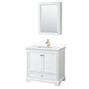 Custom image for White with Brushed Gold Trim / White Cultured Marble, Rectangular Sink / Medicine Cabinet