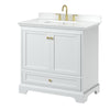 Custom image for White with Brushed Gold Trim / White Cultured Marble, Rectangular Sink / No Mirror