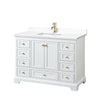 Custom image for White with Brushed Gold Trim / White Cultured Marble, Rectangular Sink / No Mirror