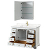 Custom image for White with Brushed Gold Trim / White Quartz, Rectangular Sink / Medicine Cabinet