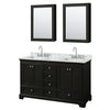 Custom image for Dark Espresso with Polished Chrome Trim / White Carrara Marble, Rectangular Sink / Medicine Cabinets