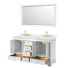 Custom image for White with Brushed Gold Trim / Carrara Cultured Marble, Rectangular Sink / 58