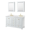 Custom image for White with Brushed Gold Trim / Carrara Cultured Marble, Rectangular Sink / Medicine Cabinets