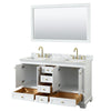 Custom image for White with Brushed Gold Trim / White Carrara Marble, Rectangular Sink / 58