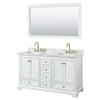 Custom image for White with Brushed Gold Trim / White Carrara Marble, Rectangular Sink / 58