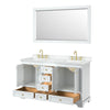 Custom image for White with Brushed Gold Trim / White Cultured Marble, Rectangular Sink / 58