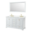 Custom image for White with Brushed Gold Trim / White Cultured Marble, Rectangular Sink / 58