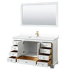 Custom image for White with Brushed Gold Trim / White Cultured Marble, Rectangular Sink / 58