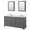 Custom image for Dark Gray with Polished Chrome Trim / White Carrara Marble, Rectangular Sink / Medicine Cabinets
