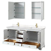 Custom image for White with Brushed Gold Trim / Carrara Cultured Marble, Rectangular Sink / Medicine Cabinets
