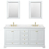 Custom image for White with Brushed Gold Trim / Carrara Cultured Marble, Rectangular Sink / Medicine Cabinets