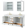 Custom image for White with Brushed Gold Trim / Carrara Cultured Marble, Rectangular Sink / Medicine Cabinets
