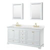Custom image for White with Brushed Gold Trim / Carrara Cultured Marble, Rectangular Sink / Medicine Cabinets
