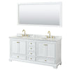 Custom image for White with Brushed Gold Trim / White Carrara Marble, Oval Sink / 70