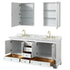 Custom image for White with Brushed Gold Trim / White Carrara Marble, Oval Sink / Medicine Cabinets