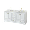 Custom image for White with Brushed Gold Trim / White Carrara Marble, Rectangular Sink / No Mirror