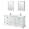 Custom image for White with Brushed Gold Trim / White Cultured Marble, Rectangular Sink / Medicine Cabinets