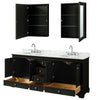 Custom image for Dark Espresso with Polished Chrome Trim / White Carrara Marble, Oval Sink / Medicine Cabinets