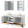 Custom image for White with Brushed Gold Trim / White Carrara Marble, Oval Sink / Medicine Cabinets