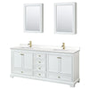 Custom image for White with Brushed Gold Trim / White Quartz, Rectangular Sink / Medicine Cabinets