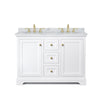 Custom image for White with Brushed Gold Trim / White Carrara Marble / No Mirror