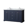 Custom image for Dark Blue with Polished Chrome Trim / White Carrara Marble / No Mirror