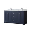 Custom image for Dark Blue with Polished Chrome Trim / White Carrara Marble / No Mirror