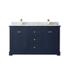 Custom image for Dark Blue with Brushed Gold Trim / White Carrara Marble / No Mirror