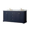 Custom image for Dark Blue with Brushed Gold Trim / White Carrara Marble / No Mirror