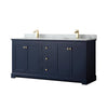 Custom image for Dark Blue with Brushed Gold Trim / White Carrara Marble / No Mirror