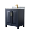 Custom image for Dark Blue with Brushed Gold Trim / White Carrara Marble / No Mirror