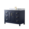 Custom image for Dark Blue with Brushed Gold Trim / White Carrara Marble / No Mirror