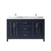 Custom image for Dark Blue with Brushed Gold Trim / White Carrara Marble / No Mirror