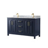 Custom image for Dark Blue with Brushed Gold Trim / White Carrara Marble / No Mirror