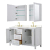 Custom image for White with Brushed Gold Trim / Carrara Cultured Marble / Medicine Cabinets