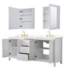 Custom image for White with Brushed Gold Trim / Carrara Cultured Marble / Medicine Cabinets