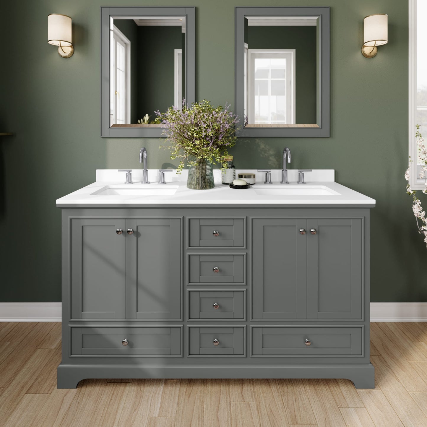 Deborah Bathroom Vanity with Countertop 60 inch Double Sink 3-hole Faucet Setup