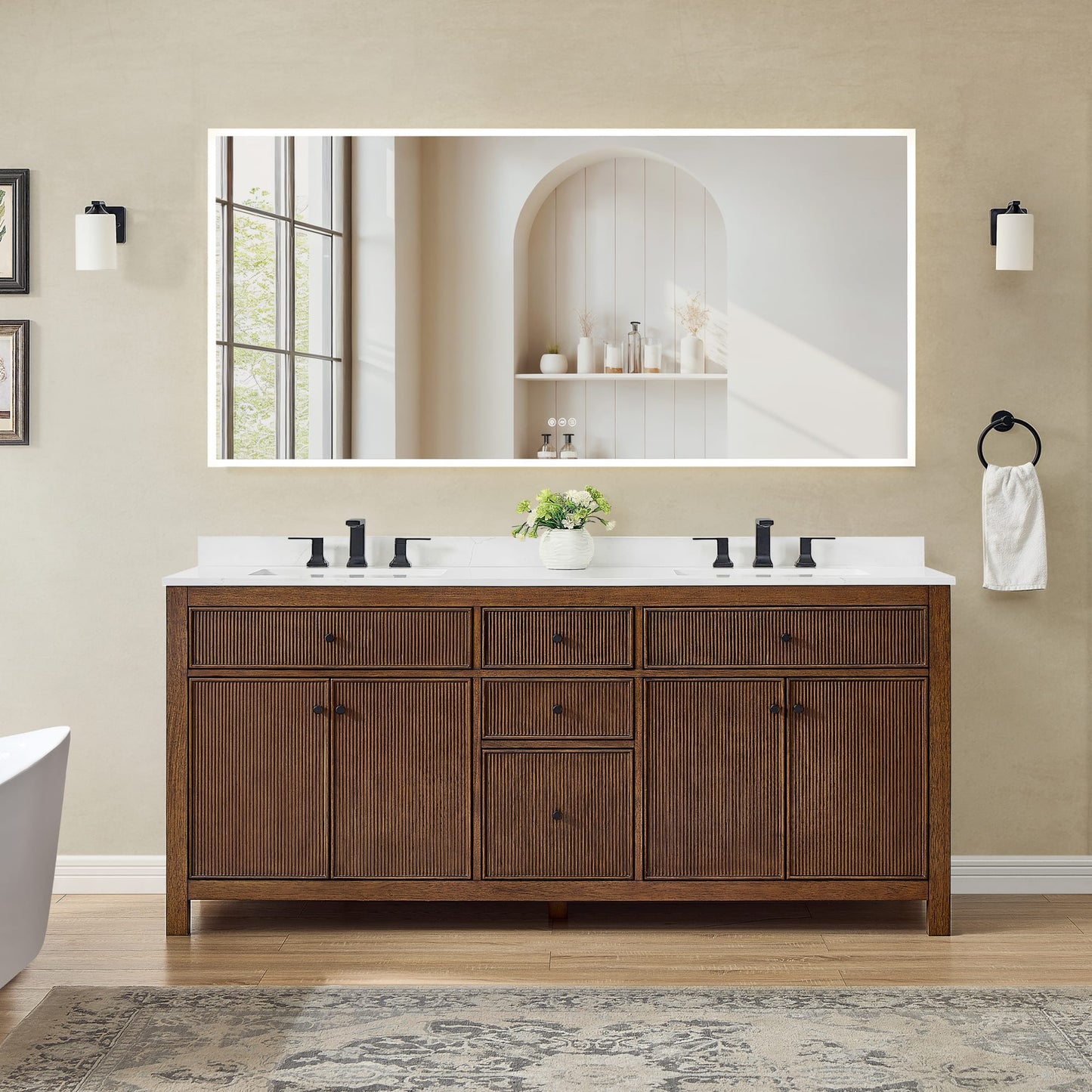 Pendry Bathroom Vanity with Countertop 72 inch Double Sink 3-hole Faucet Setup