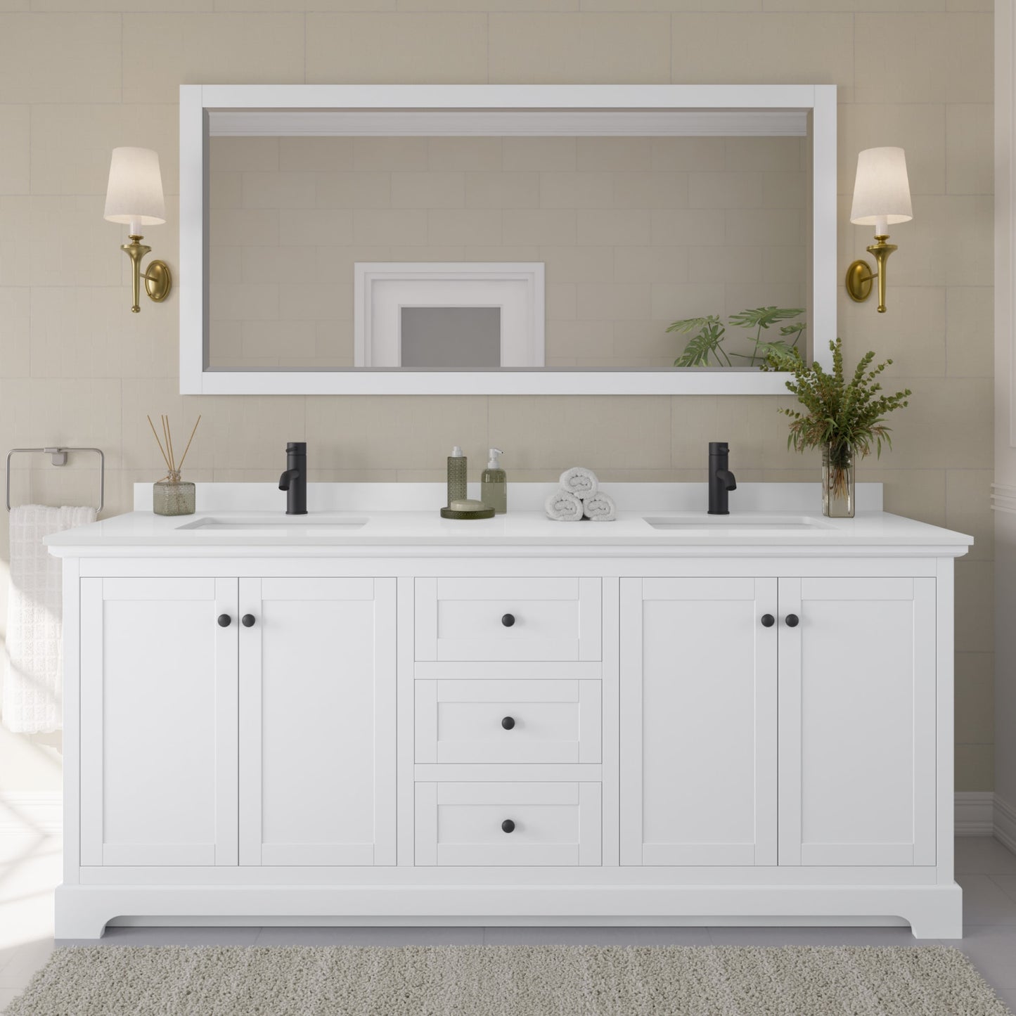 Avery Bathroom Vanity with Countertop 80 inch Double Sink Single hole Faucet Setup