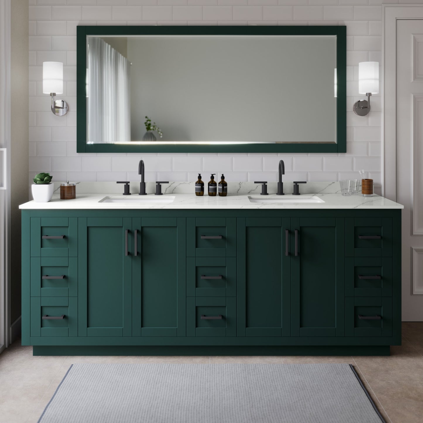 Miranda Bathroom Vanity with Countertop 84 inch Double Sink 3-hole Faucet Setup