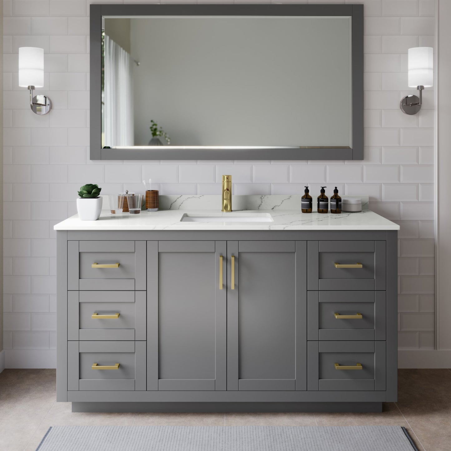 Miranda Bathroom Vanity with Countertop 66 inch Single Sink Single hole Faucet Setup