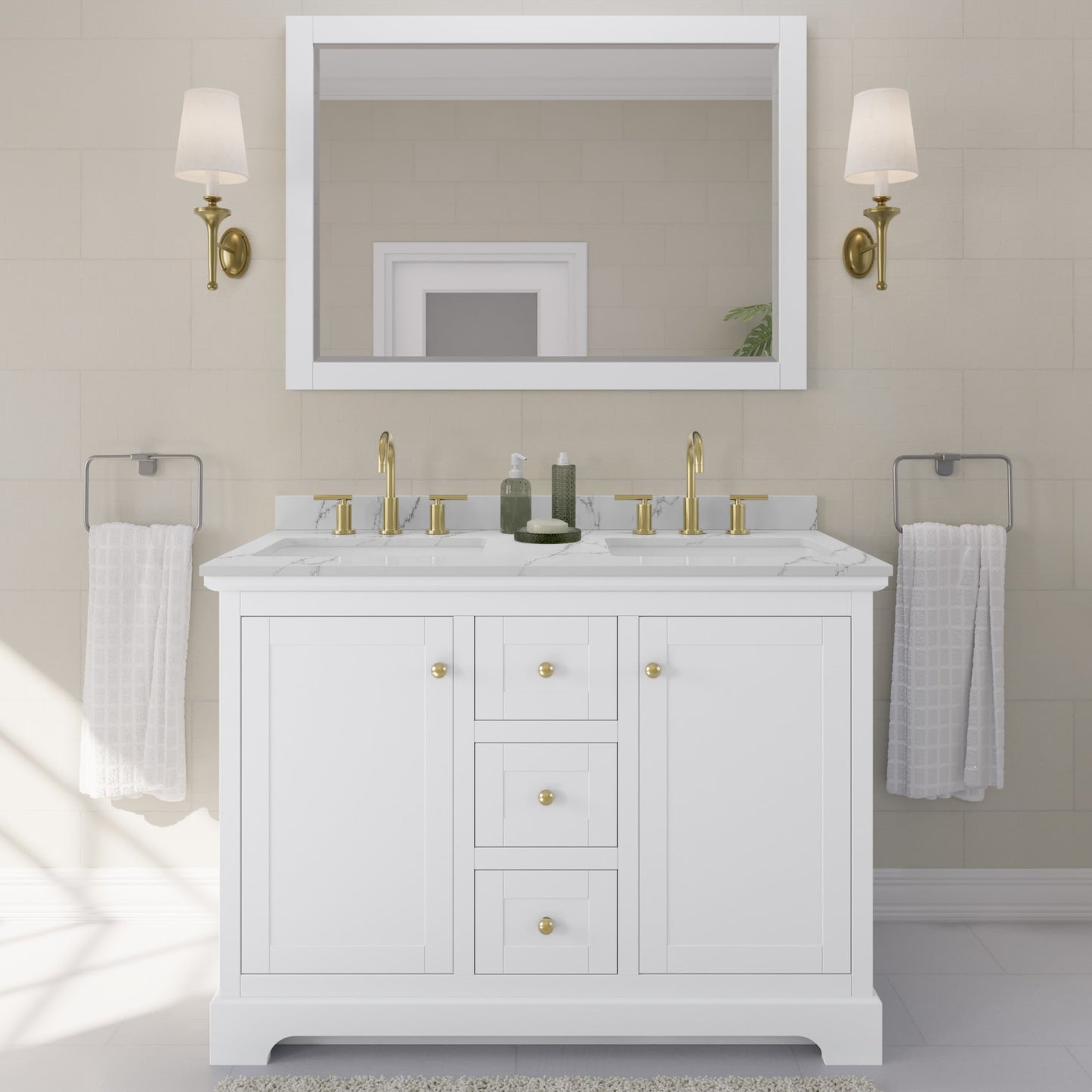 Avery Bathroom Vanity with Countertop 48 inch Double Sink 3-hole Faucet Setup