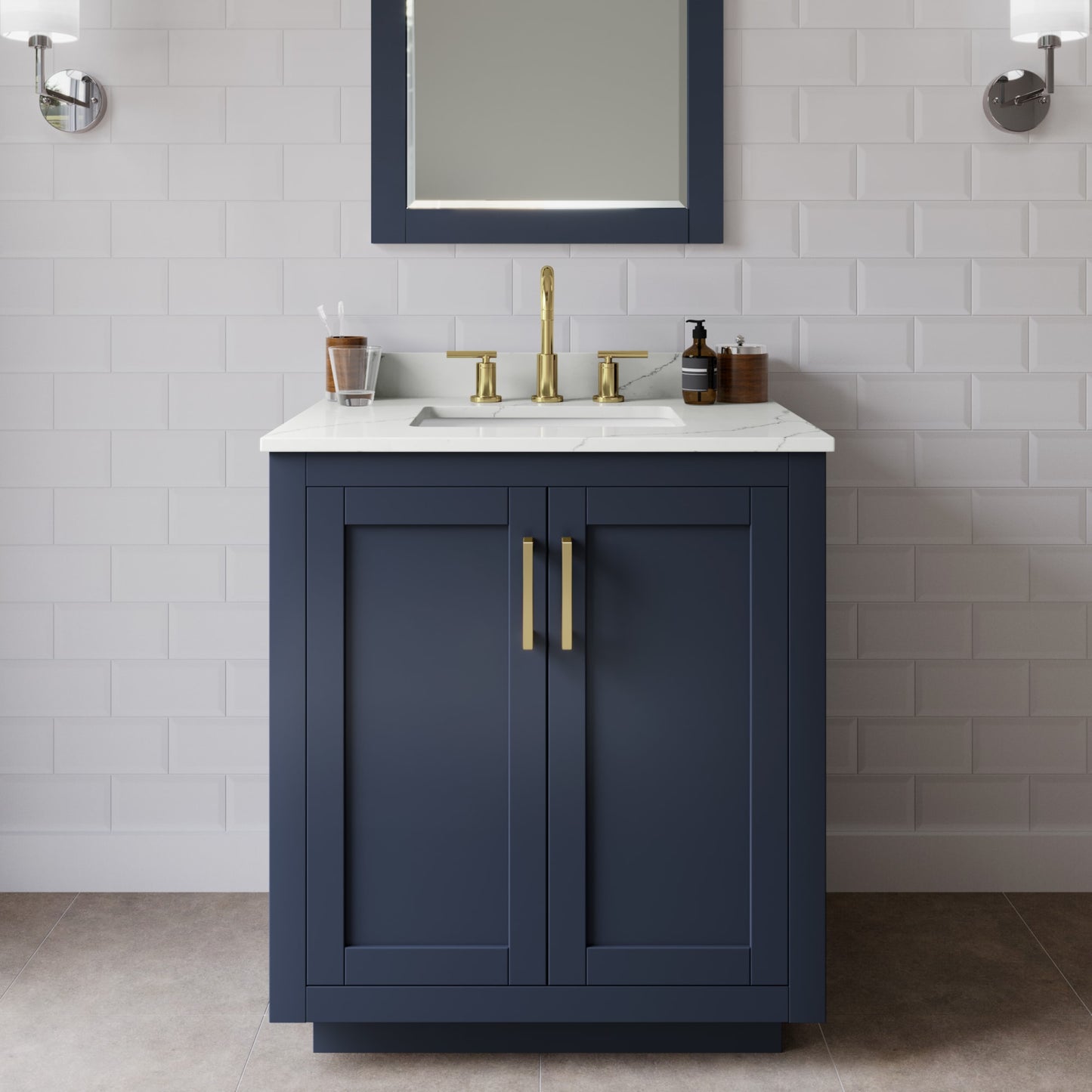 Miranda Bathroom Vanity with Countertop 30 inch Single Sink 3-hole Faucet Setup